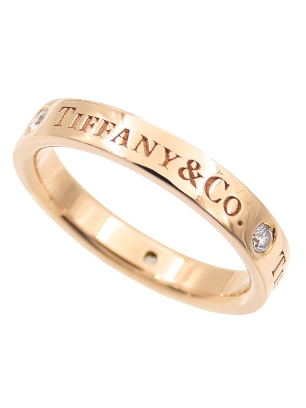Tiffany & Co Flat Band Ring Pink Gold 18k Diamond